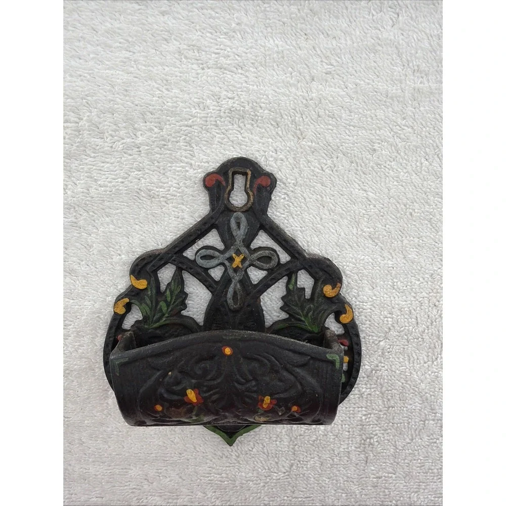 Vintage Wilton Polychrome Cast Iron Wall Mount Kitchen Double Match Holder Safe